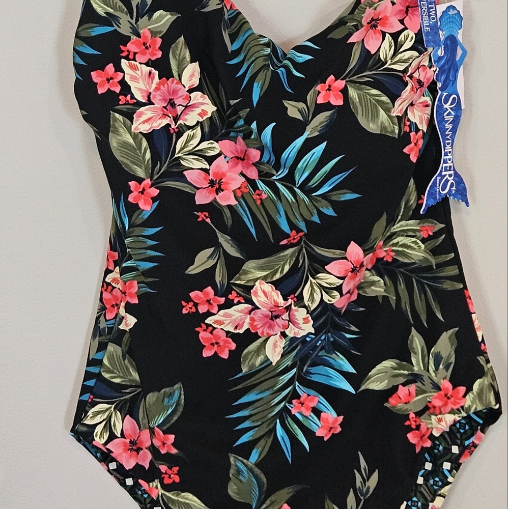 NWT SkinnyDippers Miraclesuit Reversible Swimsuit: Black Multi: Size- Medium - Picture 2 of 9